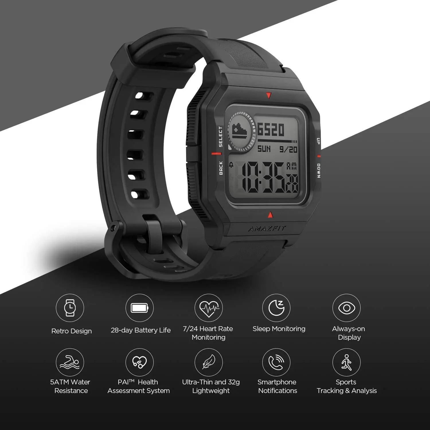 Neo Smart Watch AMAZFIT 28 Days Battery Life Smartwatch 3 Sports Modes 5ATM Pai Health Assistant For Android IOS Phone | Электроника