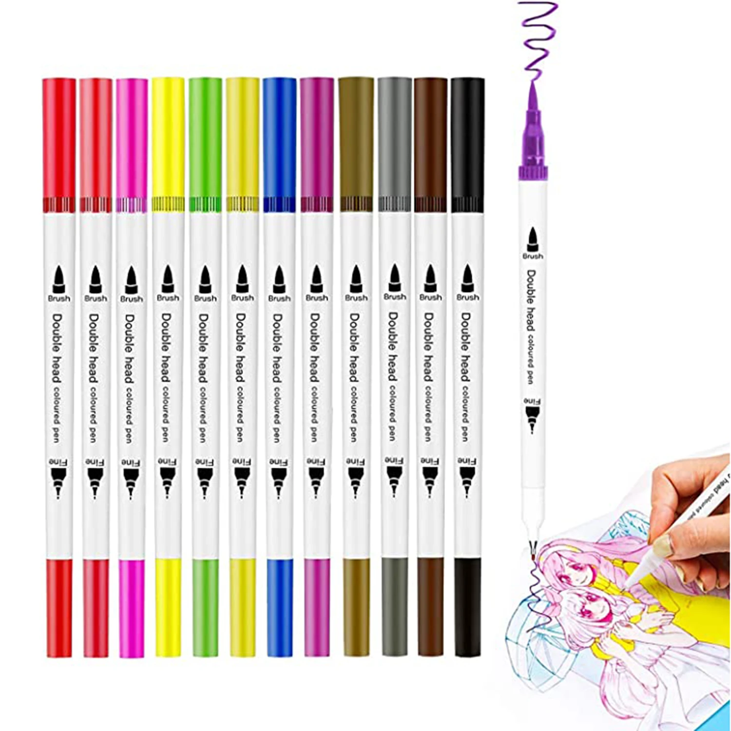 

Двойная кисть, ручки, маркеры, 12 цветов, художественный маркер, кисть и изящный наконечник, искусство, искусство, фотоальбом для детей и взро...