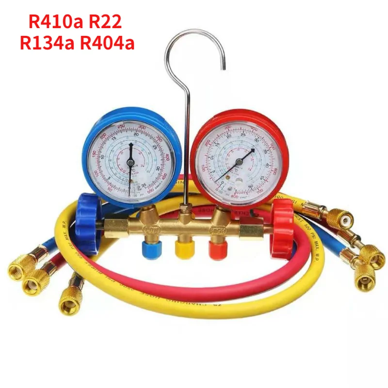 Refrigerant Manifold Gauge Air Condition Refrigeration Set Air Conditioning Tools with Hose and Hook for R410a R22 R134a R404a