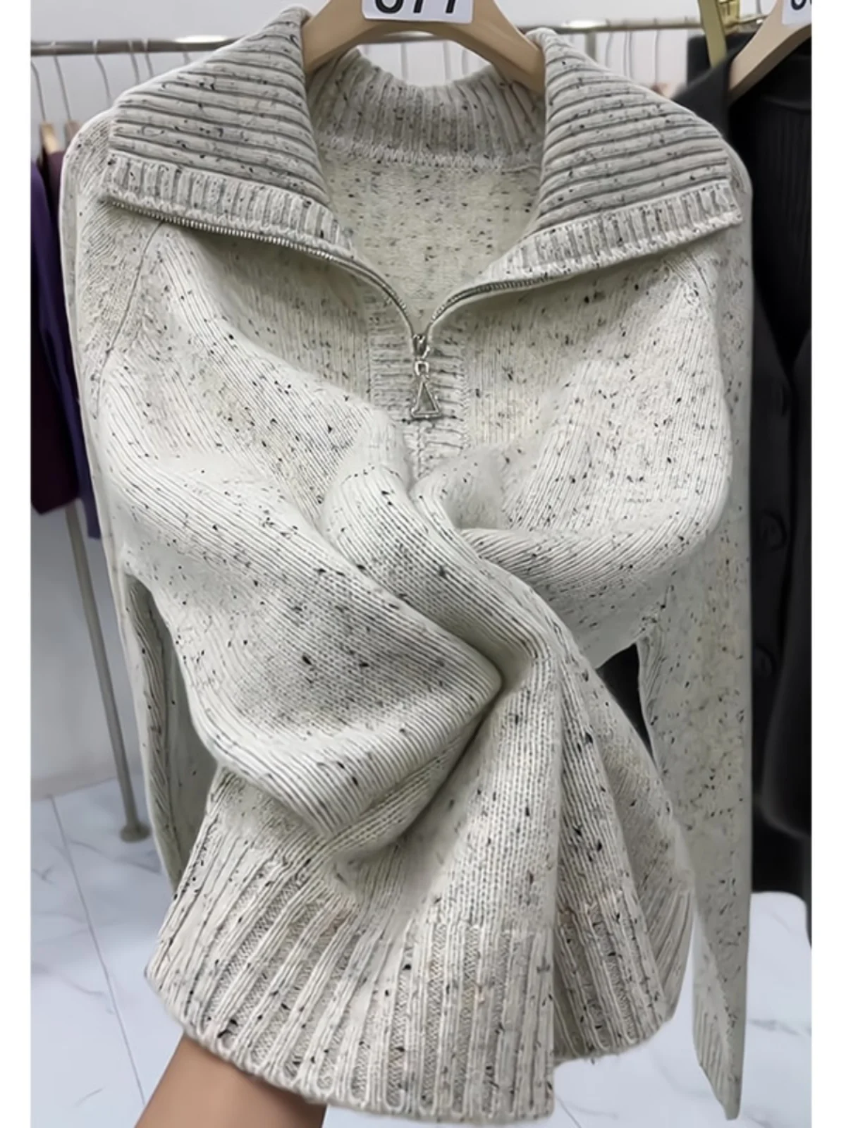 Осень-зима 2023 новый модный повседневный свитер на молнии с лацканами и цветными