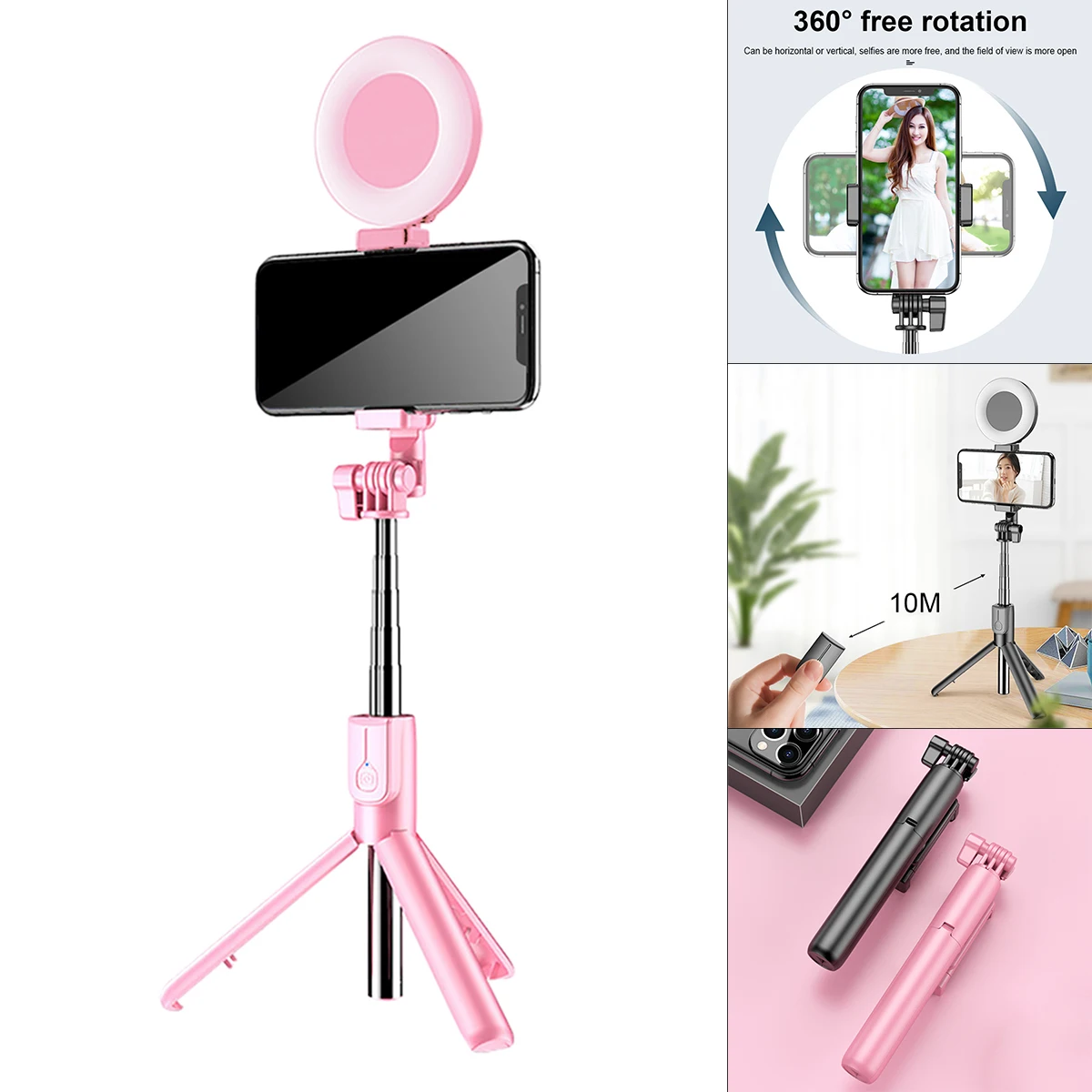 

J861 Wireless Bluetooth-compatible Selfie Stick Tripod Dimmable Selfie Ring Fill Light Fill Lamp Foldable Fit for Smartphone
