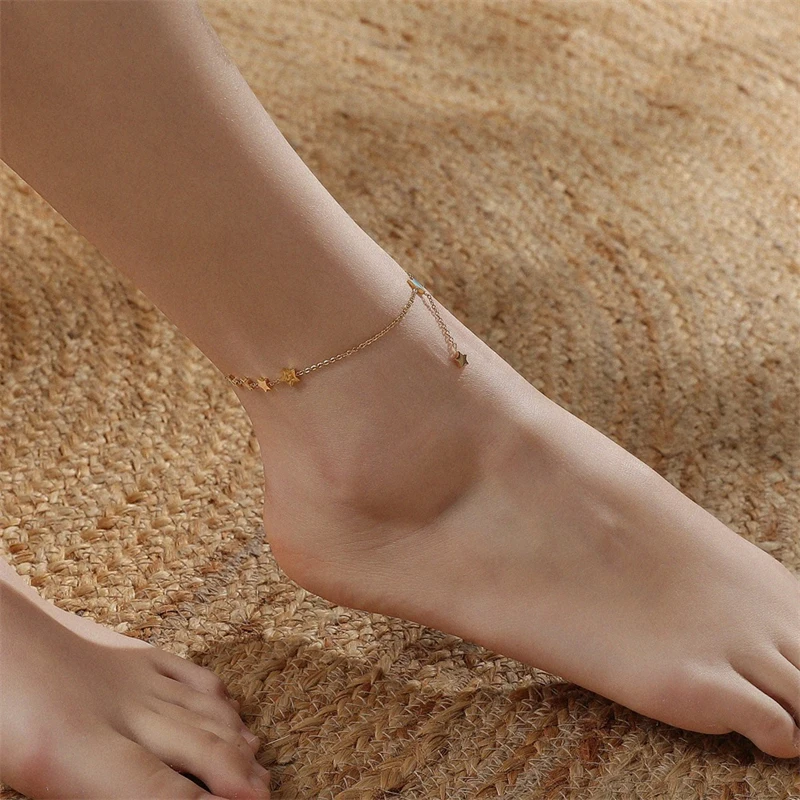 

WeSparking EMO Starry Sky Star Charm Anklets Gold Plated Stainless Steel Chain Anklets Women Girls Free Shipping Foot Jewelry