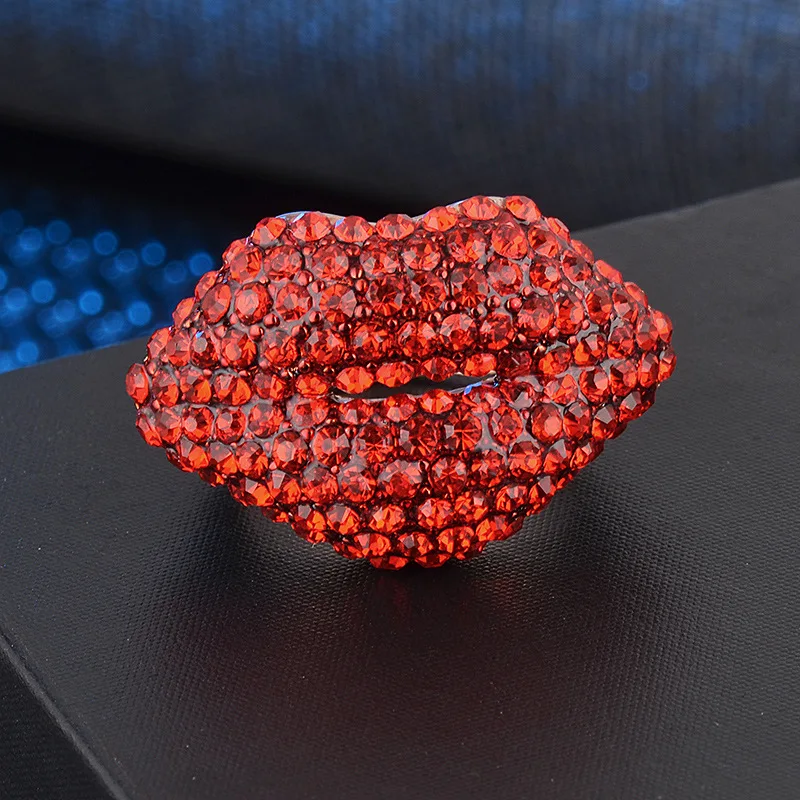 

Grier Europe Full Diamond Flame Red Lips Rings Fashion Enamel Wide Ring For Women Party Crystal Vintage Jewelry Birthday Gifts