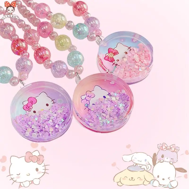 

Комплект из ожерелья и браслета Hello Kitty кавайная подвеска с зыбучим песком Sanrio аниме ювелирные изделия для девочек милый подарок для детского праздника