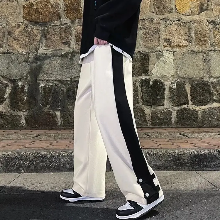 

Men's New Street Fashion High Street Fashionable Wide Leg Pants Black and White Stitching Trousers Streetwear Men Baggy Pants
