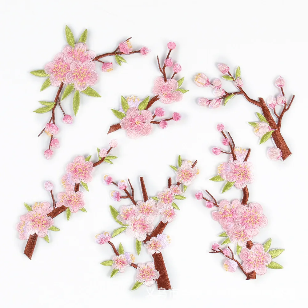 

Cartoon Flowers Embroidery Patch Plum Blossom Peach Blossom Back Glue Clothing Accessories Decorative Patch Ironing Transfer