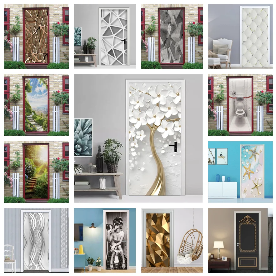 

PVC Wallpaper For Door Self Adhesive Home Design Decoration Doors Sticker Mural Vinyl Removable Poster Bedroom Decor Wall Decals