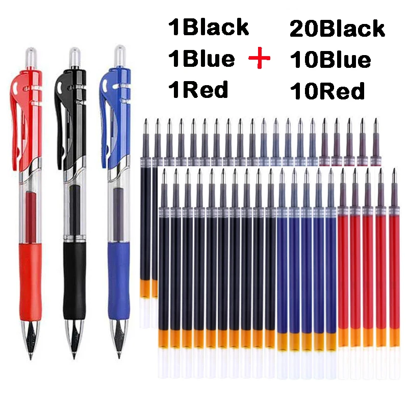 

43 PCS Gel Pens & Refills Set Stationery Kawaii Writing Pens Black/red/blue Ink 0.5 mm Blue Ballpoint Pen Office School Supplies