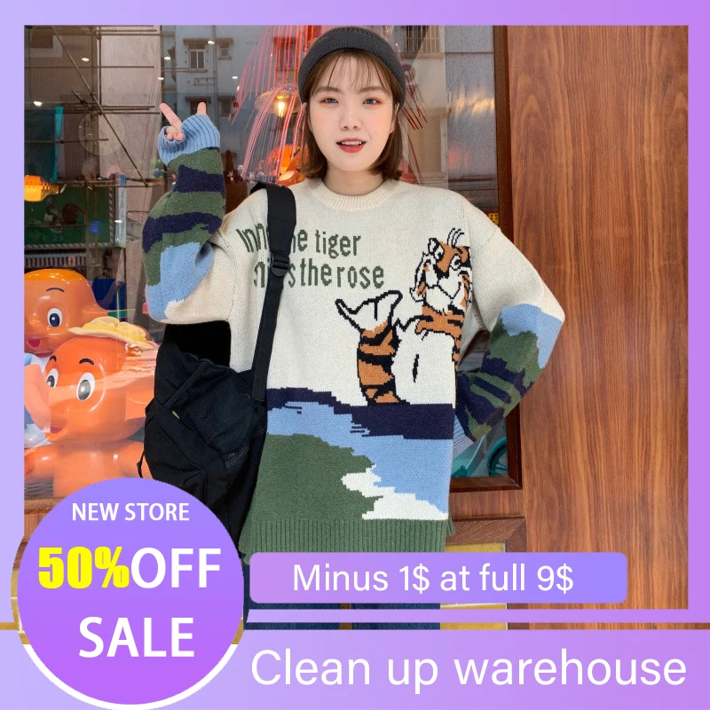 

Harajuku Cute Cartoon Pullover Sweater Winter Spring Retro Art Lazy Style Outerwear Loose Women Casual Temperament Clothes New