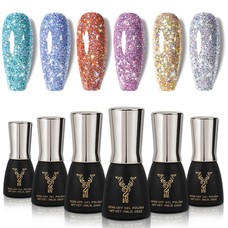 

Блестящий полуперманентный Гель-лак для дизайна ногтей, 6 цветов/набор, 7 мл