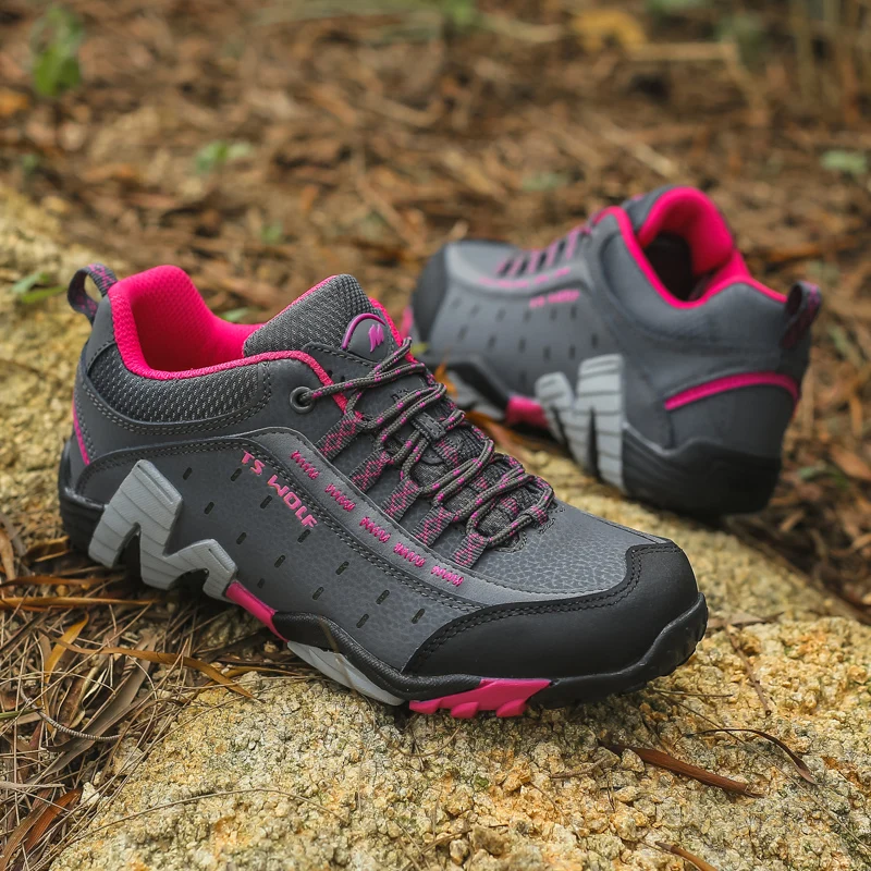 HIKEUP Outdoor Shoes Genuine Leather Women Trekking Sneakers Couple Hiking Shoe Non-Slip Climbing Camping Man Shoe