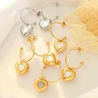 geometric c shape fashion versatile heart pendant earring for women white sea shell stainless steel jewelry pendiente wholesale
