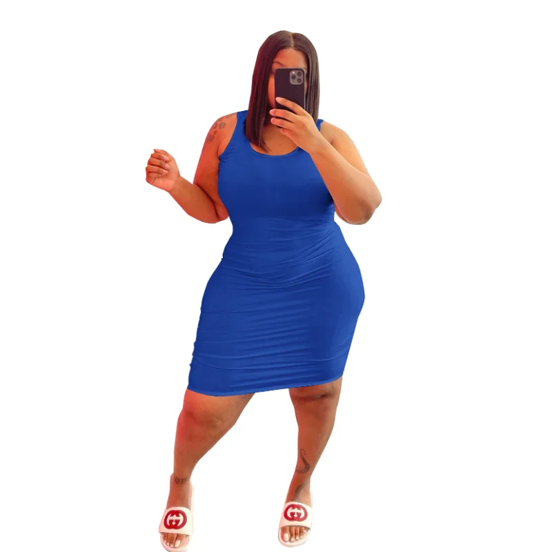 Plus Size Dresses Ladies Dresses New Arrival 2022 Solid Sleeveless Above Knee Mini Sheath Slim Fit O-Neck Evening Dresses Y2K
