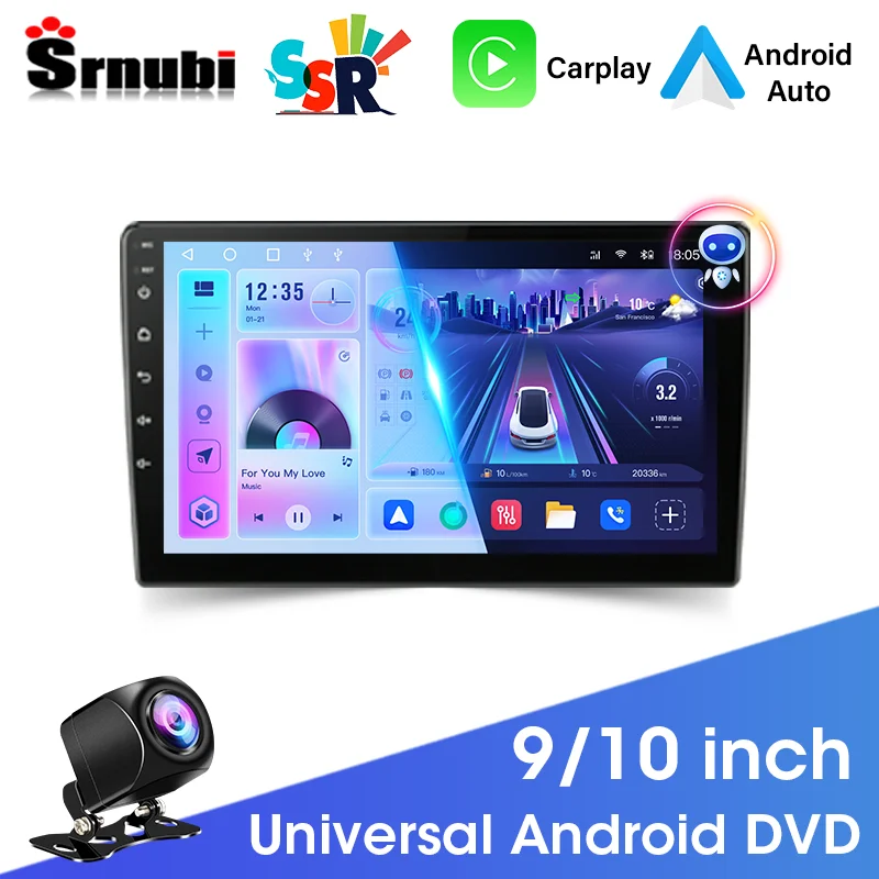 Srnubi SSR 9 10 дюймов Универсальный Android 12 Carplay Автомагнитола мультимедийный плеер навигация GPS 2 Din DVD стерео головное устройство