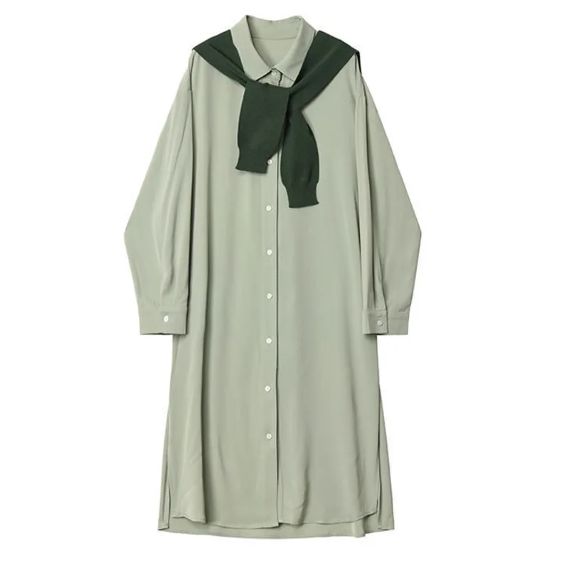 

Large Autumn Shirt Dress Long Clothes Lapel Loose Blouse Maxi Robe Women Vestidos Spring Weekend Street Wear Chic Dresses