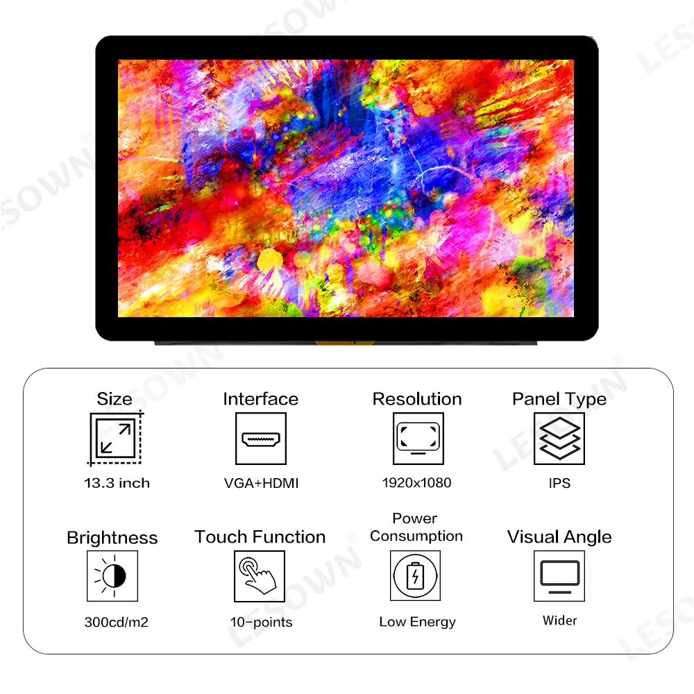 LESOWN 13 3-дюймовый модуль ЖК-дисплея eDP 30PIN HDMI VGA DC12V 1A 1920x1080 IPS емкостный сенсорный