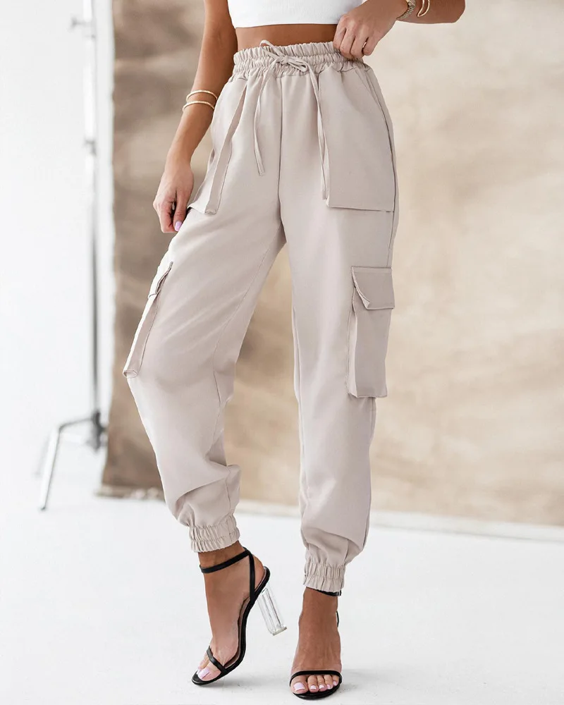 Women's Pants Fashion 2023 Casual Drawstring Pocket Design Cuffed Cargo Pants Trousers Y2k Streetwear Sweatpants Clothes Summer