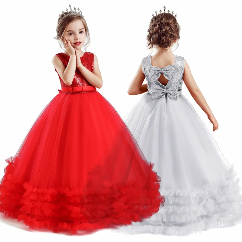 

Новогодние красные платья для девочек-подростков, детское рождественское вечернее платье, свадебное платье принцессы для девочек с цветами, детское официальное платье
