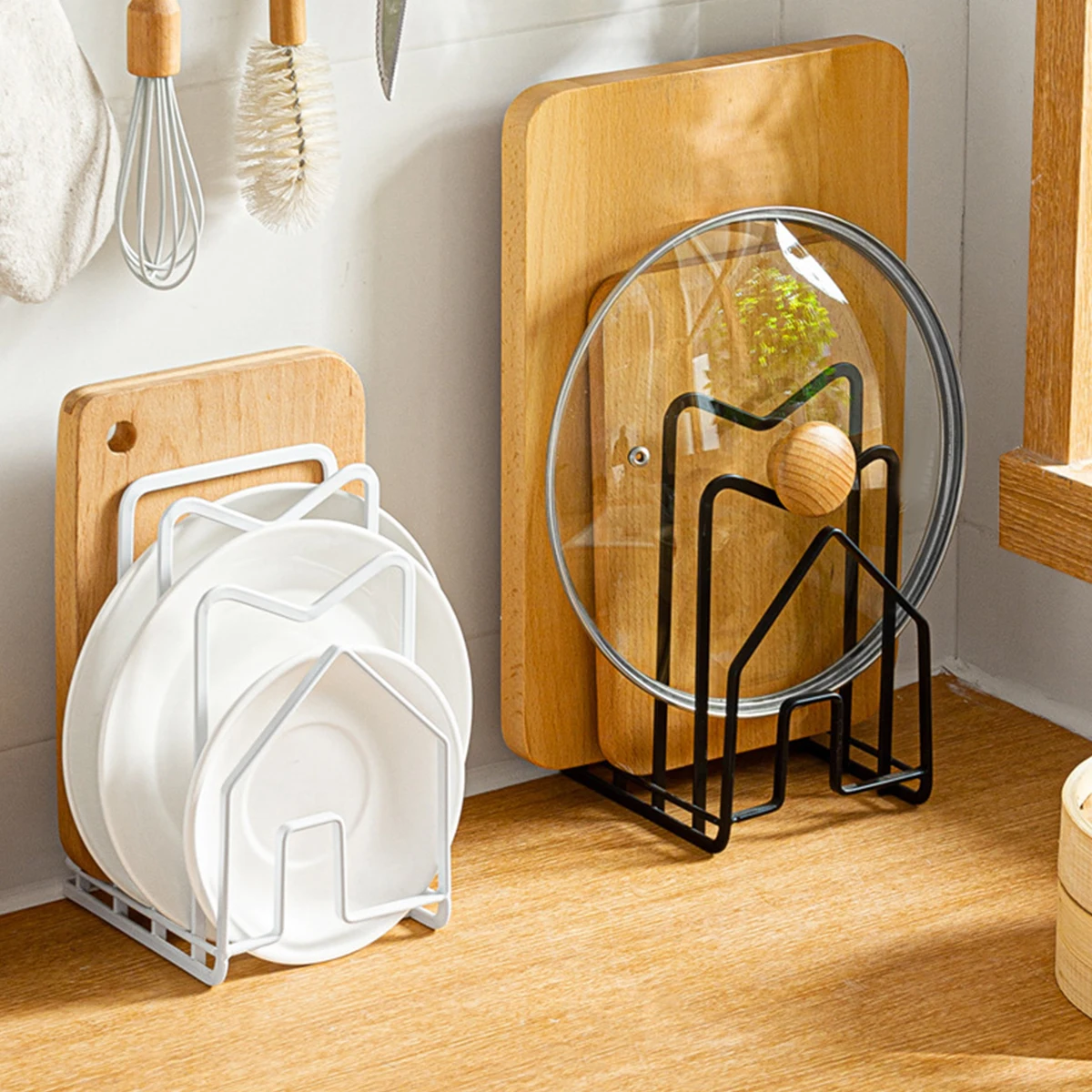 

Cutting Board Holder Iron Cutting Board Organizer Large Capacity Cutting Board Rack with 5 Slots Space Saving Pots Lids