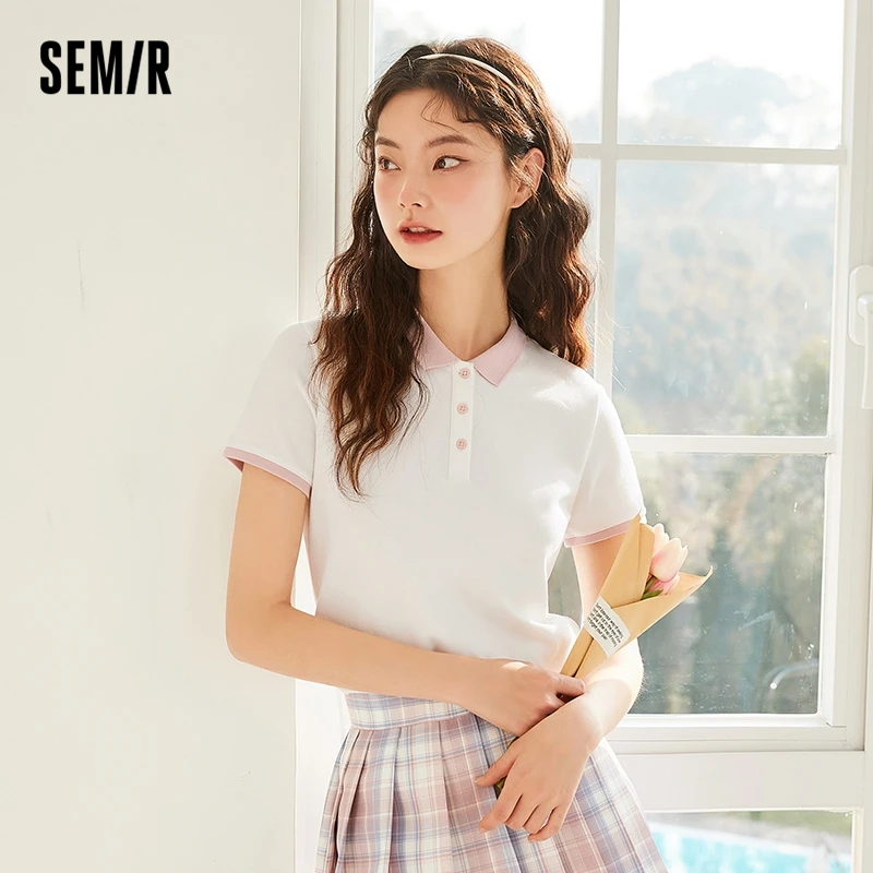

Semir Polo Shirt Women Contrast Color Girly Summer Short-Sleeved T-Shirt 2022 New Simple Bm Wind Top Ins Tide