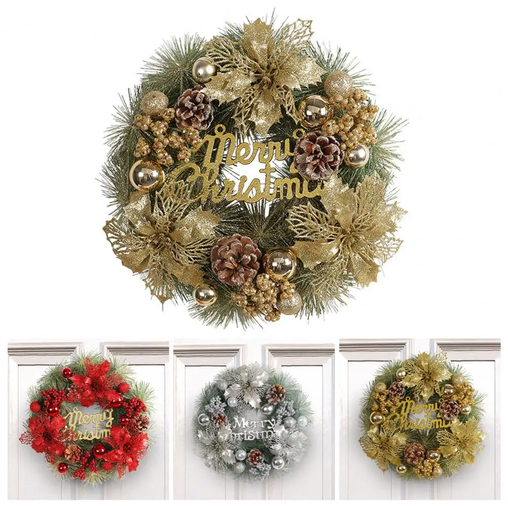 

Indoor Christmas Wreath Holiday Wreaths Glittery Letter Sign Flower Ball Pine Cone Decorations for Indoor/outdoor for Windows