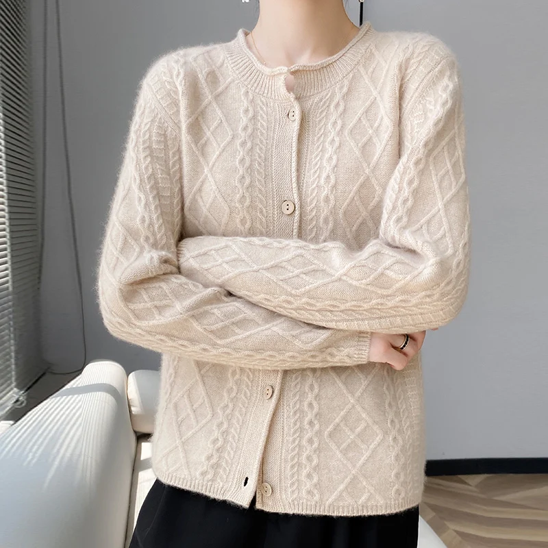 Винтажный осенне-зимний новый кардиган из 100% мериносовой шерсти кашемировый