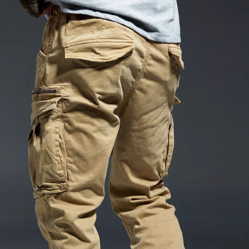 

Length Jogging Ankle Thick Tactical Men Denim Cotton Pockets Elastic Waist 2023 Winter Black Cargo Pants