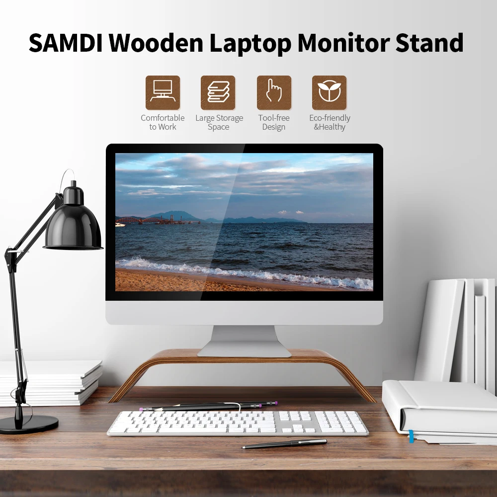 

Stable Wooden Bracket SAMDI Wooden Stand All-in-one Machine Monitor Laptop Holder Strong Bearing Capacity Replacement for iMac