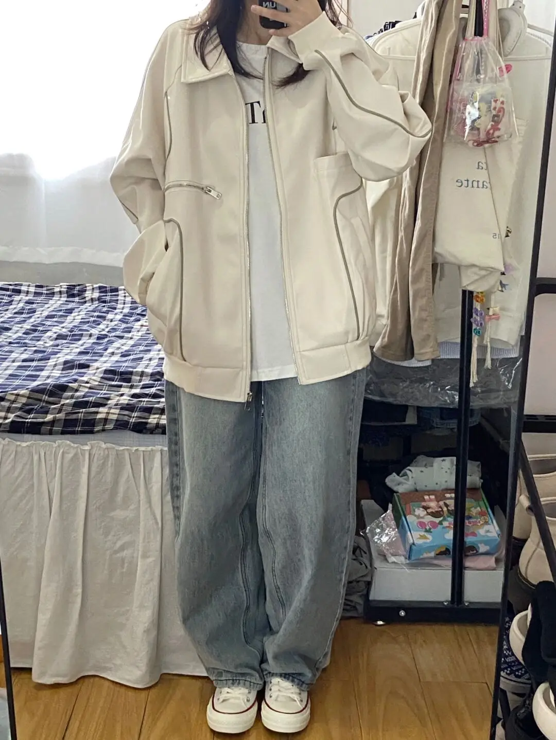 White Leather Coat Women's Autumn  Winter Design Irregular Zipper Loose Top Casual Oversize Girl Pu Leather Jacket Women Coat