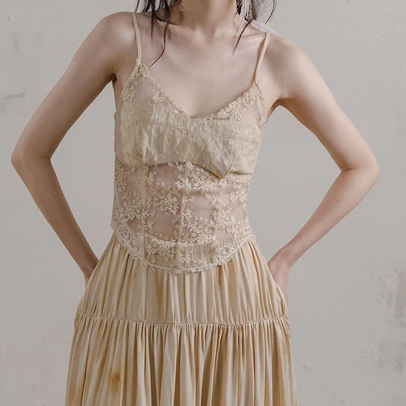 

Summer New Fashion Tank Lace Mesh Perspective Sexy Suspenders Y2k Clothes Corset Crop Top Women 2022