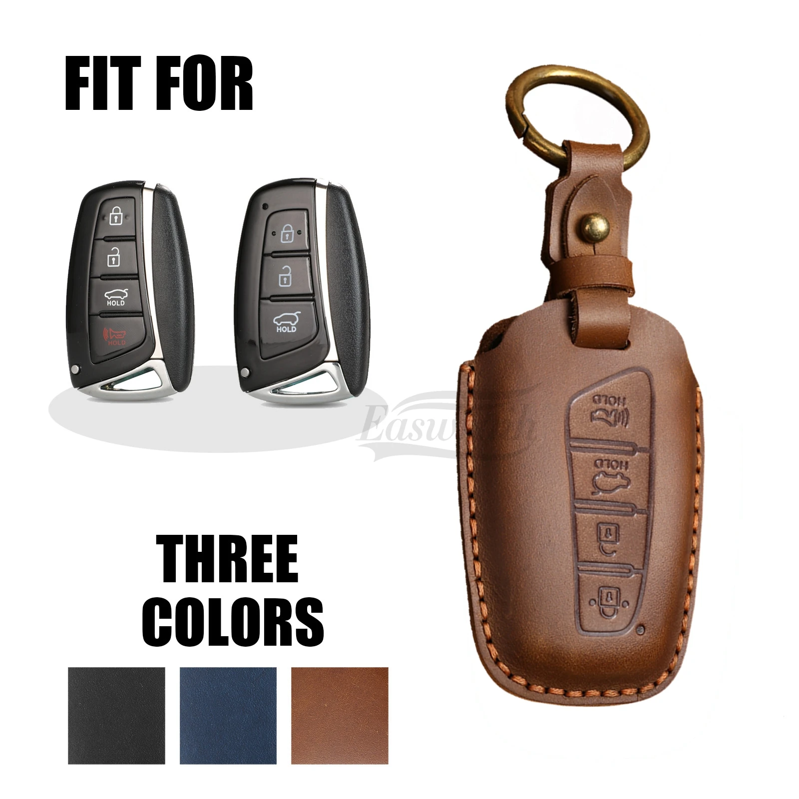 

Car Handmade Leather Key Case Holder For Hyundai Grand Santa Fe 3 DM IX45 IX35 Genesis DH Grandeur Azera HG Equus 2013 2014