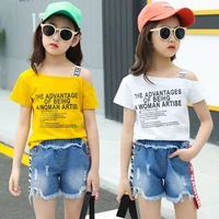 girls outfits sets summer print blouse shirt tops jeans shorts fashion clothes girls bell bottoms 2pcs kids clothes girls