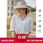 Женская кружевная рубашка DUSHU в дворцовом стиле, Новинка лета 2021, стильная шифоновая рубашка чистого белого цвета с V-образным вырезом и пятиконечными рукавами