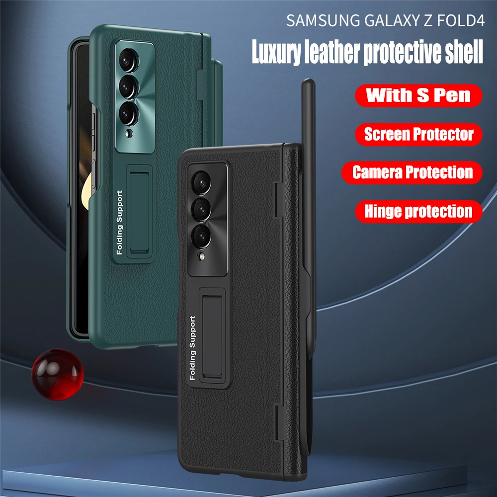 

Luxury Leather With Pen Cover For Samsung Galaxy Z Fold 4 5G Case Camera Screen Protection Shockproof Phone Cases Coque Fundas
