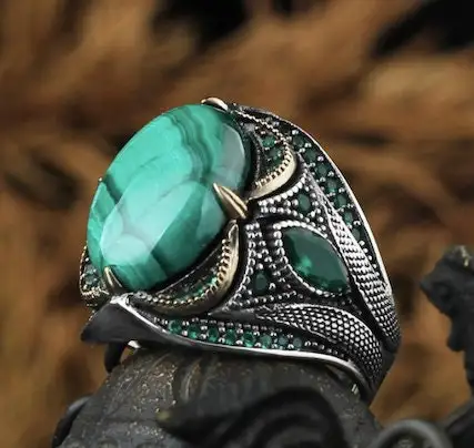 

Кольцо из серебра 925 пробы с малахатным камнем, кольцо ручной работы, ювелирные изделия в подарок ему и каждому