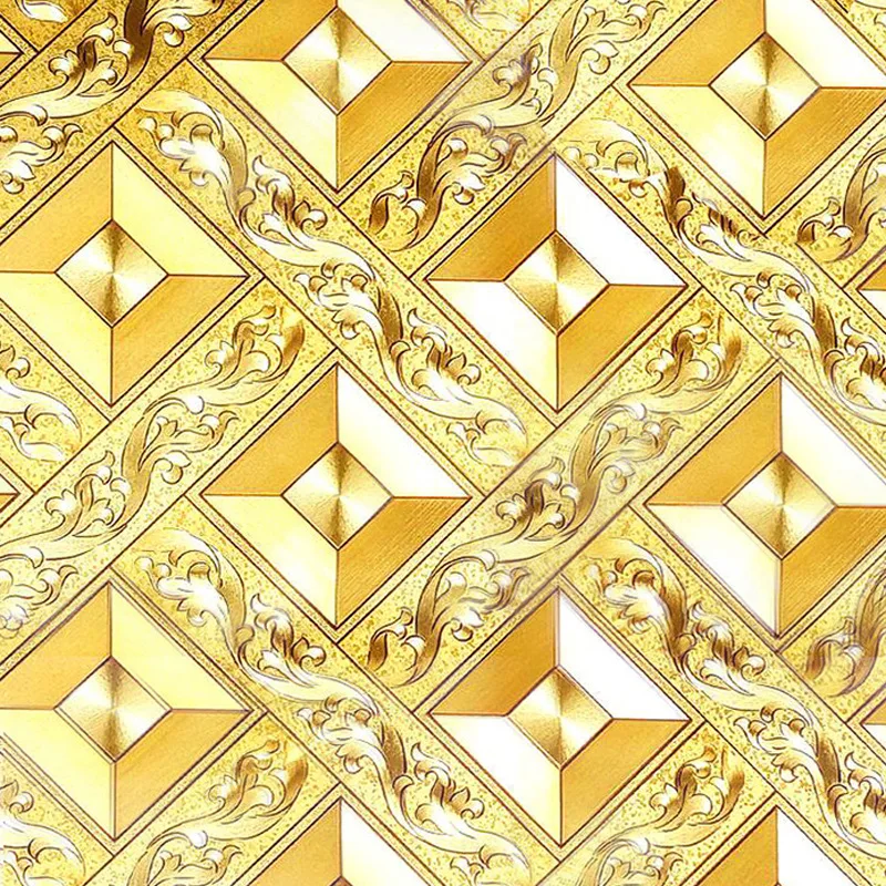 Ceiling wallpaper gold foil gold yellow diamond lattice KTV living room bar aisle ceiling ceiling wallpaper