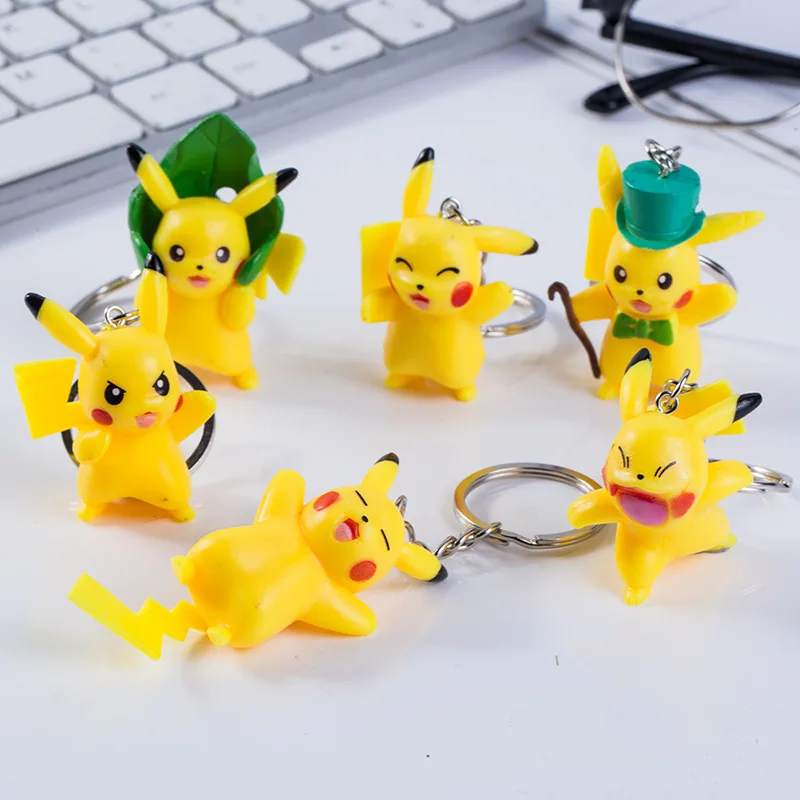 

6pcs Pokemon Anime Figures Pikachu Resin Doll Keychain Bag Key Ring Ornaments Accessories Kawaii Cute Kids Toys Birthday Gifts