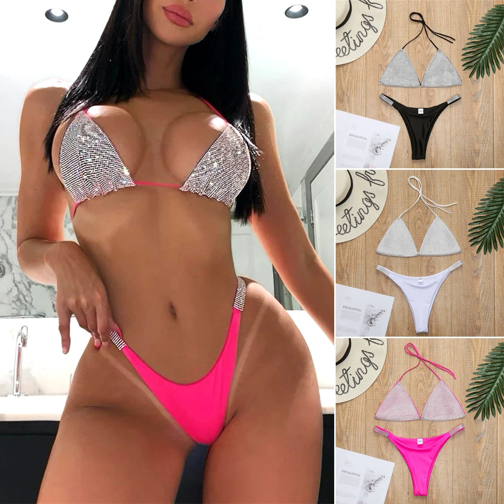 

2-Piece Women's Swimsuit Sexy Diamond Bikini Quick Dry Summer Swimwear Thin Underwear Sunbathing Clothes Bathing Suit XR-Hot