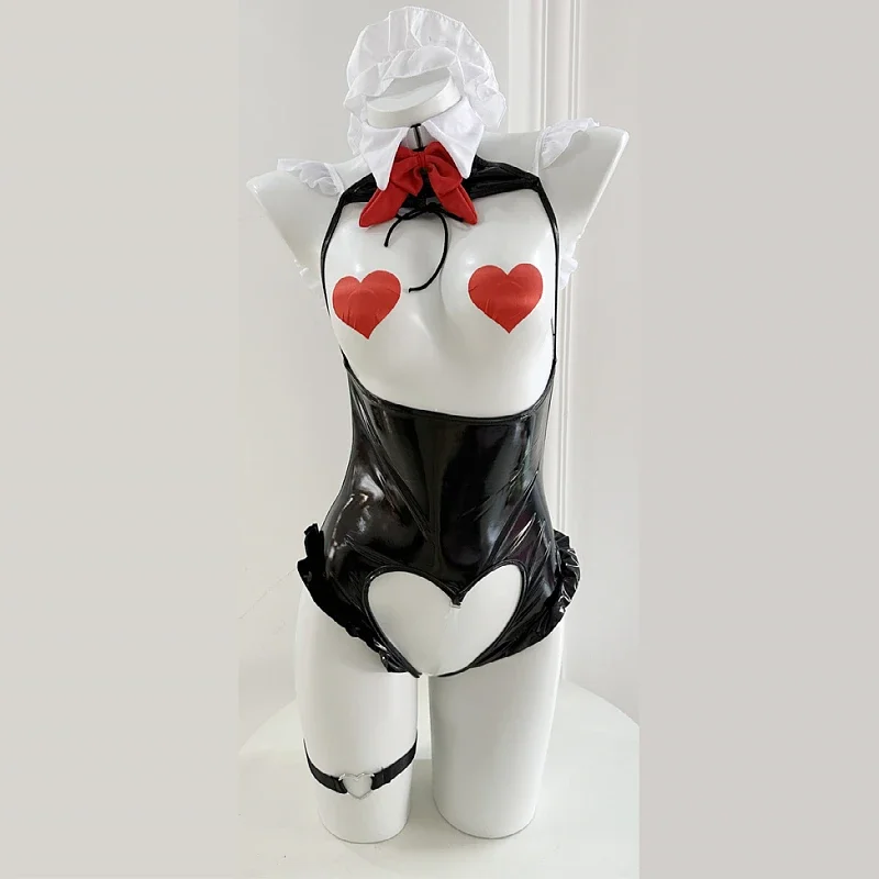 Женский костюм горничной из искусственной кожи для косплея