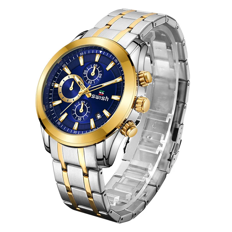 2023 Popular Europe and the United States three eyes six needle calendar waterproof 30 meters steel belt men's quartz watch