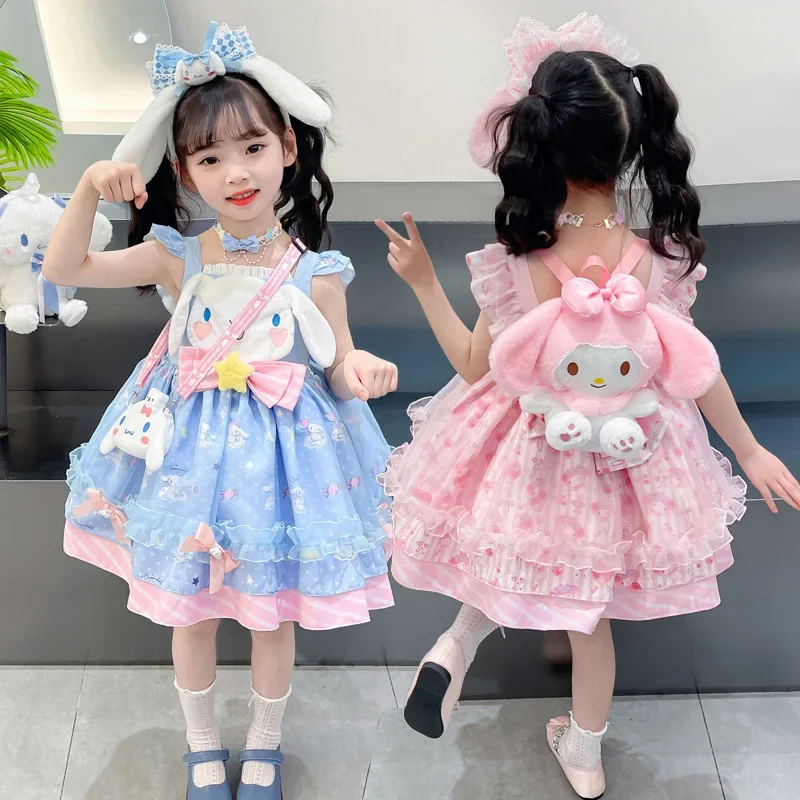 AnimeSanrio Girl Kids Cartoon Lolitagonna Set autunno Cinnamorollragazzemaniche lunghe vestito Cosplay PrincessDressFestivalGift
