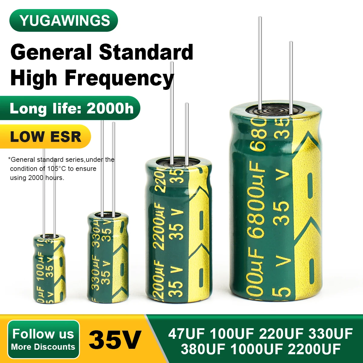 

Aluminum Electrolytic Capacitor 35V 47UF 100UF 220UF 330UF 470UF 3300UF High Frequency Low ESR Capacitors DIY 2000Hour Long Life