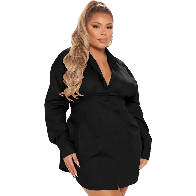 Plus Size Fashionable Shirt Dress Autumn 2022 New Long  Waist Closed Mini Design Party Dress Women's Clothing Wholesale Dropship