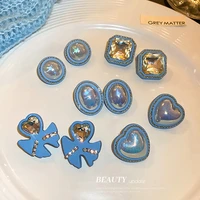 korean fashion multiple blue color resin drop earrings for women square oval bowknot love heart geometric earring pendientes