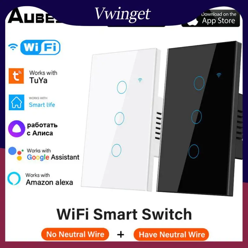

Multi-function Smart Switch Tempered Glass Tuya Wif Smart Remote Control Neutral Wire/no Neutral Wire Support Alexa Google Home