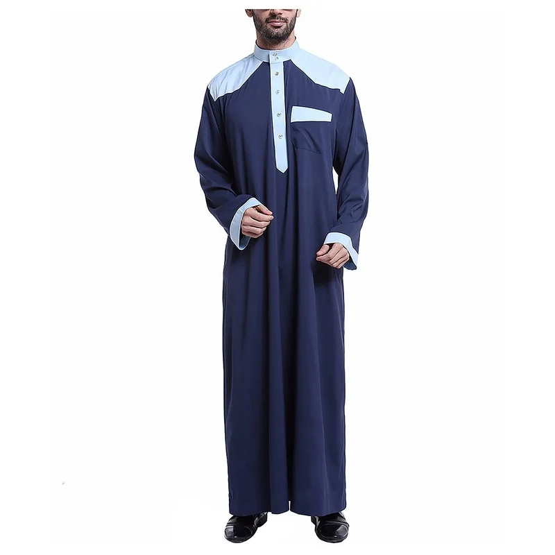 Mens Muslim Clothes Jubba Thobe Long Sleeve Stand Neck Casual Saudi Arabia Men Robes Abaya Dubai Thobe Arabic Islamic Kaftan