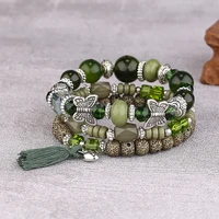 3pcsset green bodhi beads bracelets for women boho summer butterfly charm bracelet femme friendship bracelets bangles