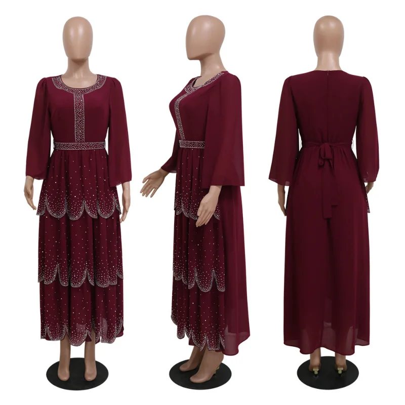 Elegant Muslim Party Long Dresses Women With Sashes Islamic Clothing Abaya African Dresses Robe Musulman Djellaba Femme 2023