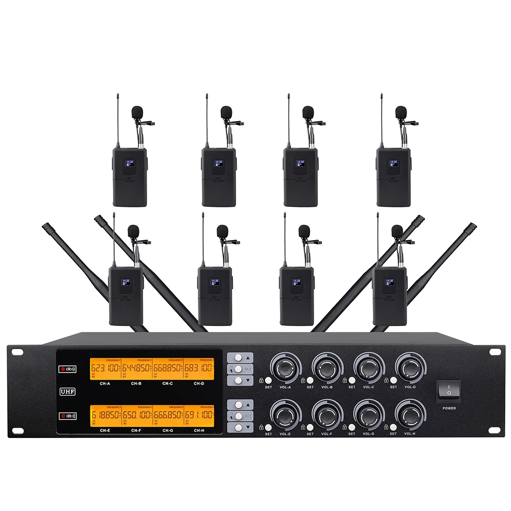 

Wireless Microphone Lavalier Microphone Professional 8Ch UHF System for Karaoke KTV Live Stage Performance Teaching Conference