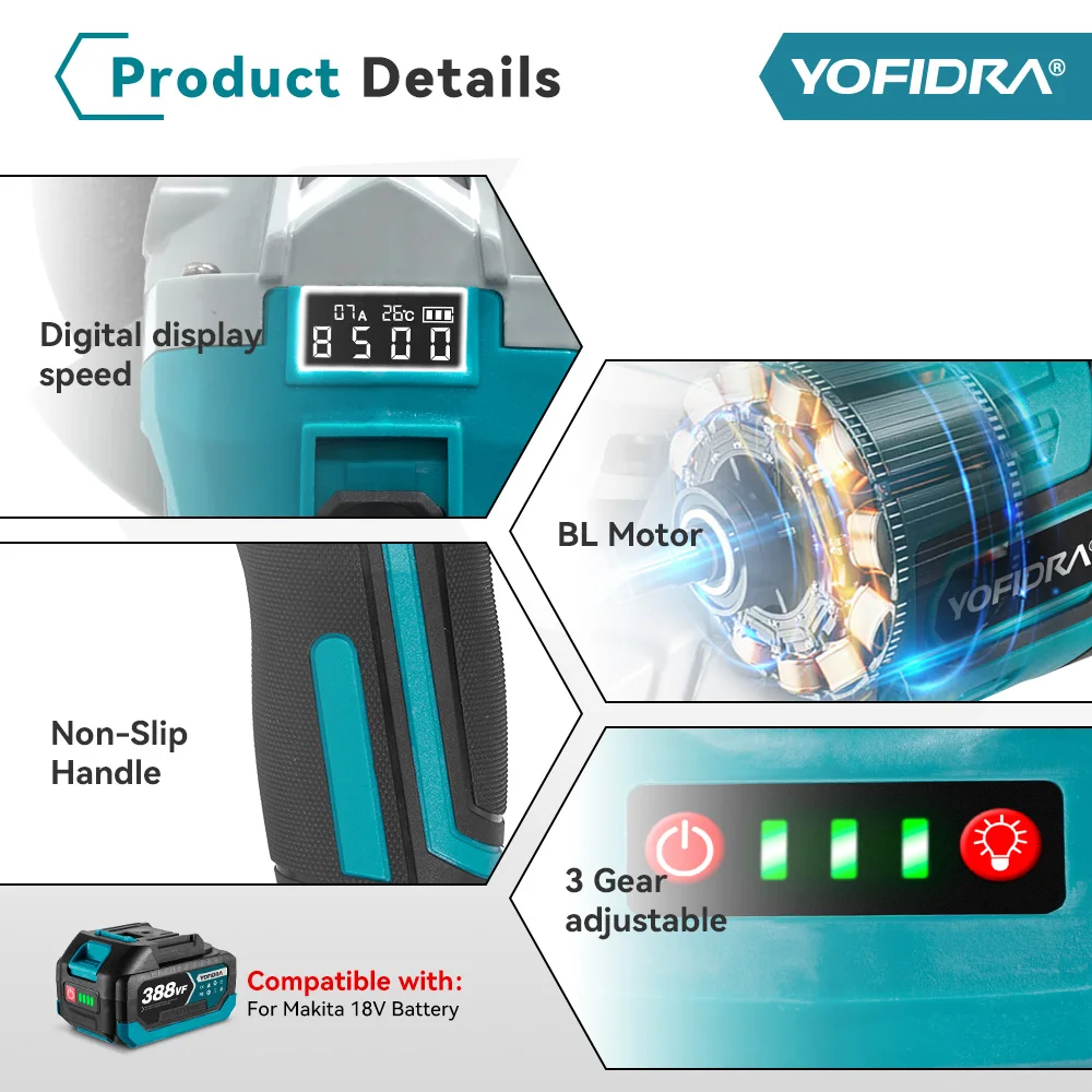 Беспроводная электрическая угловая шлифовальная машина YOFIDRA 125 мм